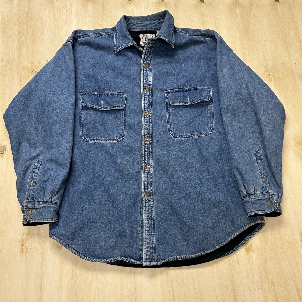 Vintage American Blue Shirt Mens Large Blue Denim Long Sleeve Lined Button Up